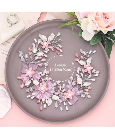 IYOU Flower Girl Headband Pink Floral Headpiece Pearl Leafs Commmunion Hair Vines Bridal Wedding Hair Accessories for Girls - Buy Online on GoSupps.com