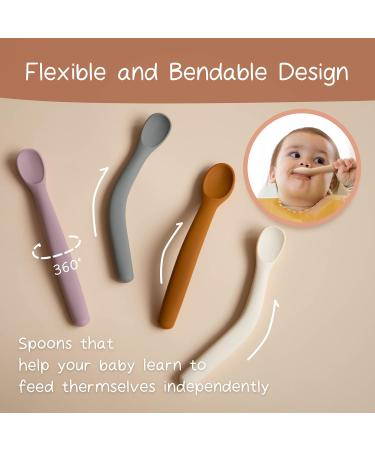 Silicone Baby Spoons Set of 4 | Soft-Tip Infant Feeding Spoons | Chewproof & Bendable | Baby Led Weaning Utensils | Raspberry/Pale Mauve/Daffodil/Blush - Buy Online on GoSupps.com