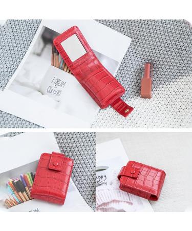 Aolaso Lipstick Case - Genuine Leather Lipstick Organizer with Mirror | Mini Cosmetic Storage for Women - Stylish Red Design - Buy Online on GoSupps.com