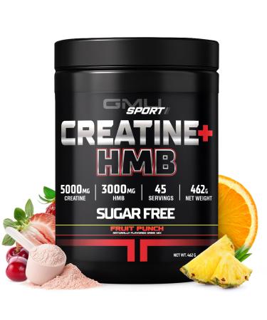 GMU SPORT - Creatine Monohydrate with HMB Powder - 45 Servings Creatine HMB Supplements Creatine with HMB for Increased Strength Muscle Growth & Enhanced Energy 3G HMB/Fruit Punch