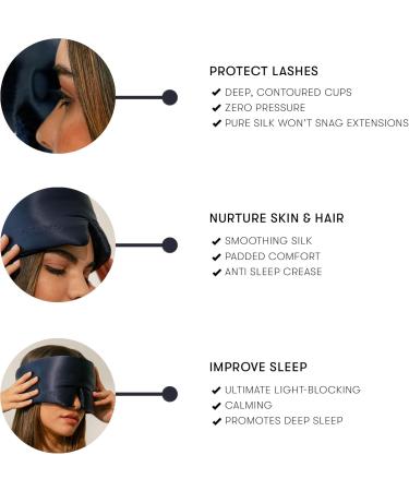 DROWSY Silk Sleep Mask for Eyelash Protection | Natural Lashes & Extensions | Deep Eye Cups Zero Pressure Total Blackout - Midnight Blue - Buy Online on GoSupps.com