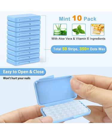 Braces Wax 10 Pack with 50 Precut Wax Strips - Food-Grade Dental Wax for Braces & Aligners - Mint+Aloe Vera+Vitamin E - Stick Better - Includes Storage Box & Applicator Tools - Buy Online on GoSupps.com