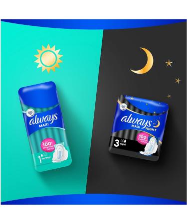 Always Maxi Night Pads for Women - Super Absorbent Odor-Neutralizing Size 3 (12 Count) with Wings - Ultimate Night Protection - Buy Online on GoSupps.com
