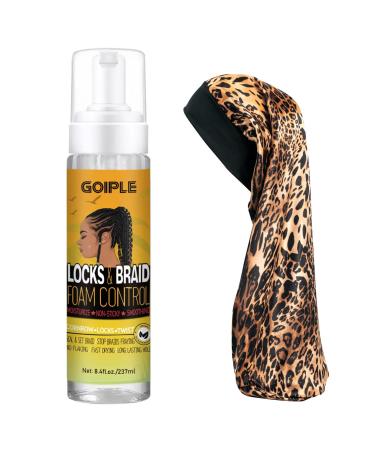 Braid and Loc Mousse for Hair Braiding Twists Braids and Locs - No Flake Extra Hold High Shine Moisturizing Frizz Control Lightweight Easy Application with Leopard Silky Du-rag braid mousse-leopard