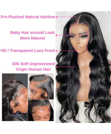 22 Inch Body Wave Lace Front Wig 180% Density | Natural Black Human Hair Wigs for Black Women | Pre Plucked with Baby Hair | HD Lace Front Wig - Buy Online on GoSupps.com