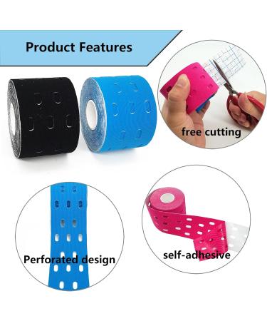 2 Rolls Kinesiology Tape with Breathable Holes Physio Athletic Tape Elastic Sports Tape Muscles Lift Tape for Pain Relief 2" x 16.4 feet/Roll Blue+Beige - Buy Online on GoSupps.com