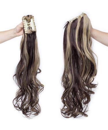 SEGO Ponytail Extension - Realistic Wavy Hair Piece | Dark Brown & Ashblond | 24-Inch (61cm) - 150g Voluminous Hair Extension - Buy Online on GoSupps.com