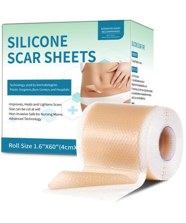 Silicone Scar Sheets Silicone Scar Tape(1.6 x 60 Roll-1.5M) Scar Away Silicone Scar Strips Professional Scar Removal Sheets for Surgical Scars Keloid C-Section Burn Acne et Brown