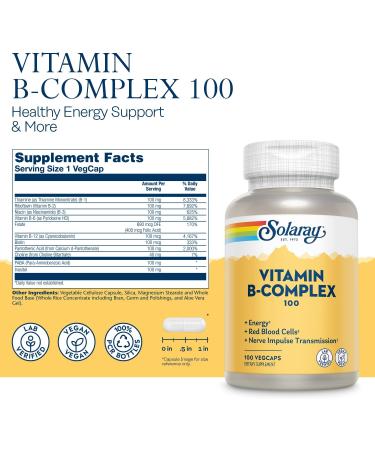 Solaray B-Complex 100mg - 100 Capsules | High Potency Energy Support - Buy Online on GoSupps.com