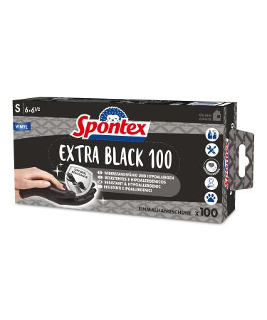 Spontex Extra Black Tedisely gloves made of vinyl unpowdered and latex -free versatile in a practical donor box size S 100 pack black