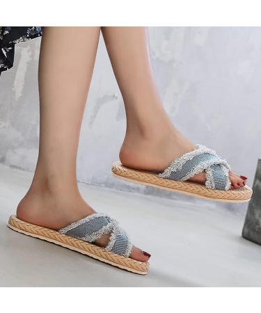 Shop HSYHKDSY Fashionable Blue Slides for Women - Elegant Glittering Flat Sandals Comfortable Summer Shoes for Vacation UK Size 6 - Buy Online on GoSupps.com