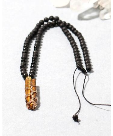 Spiritual Lava Stone & Obsidian Beaded Necklace with Tiger's Eye Tree of Life Pendant - Reiki Relaxation Gifts for Women - Buy Online on GoSupps.com