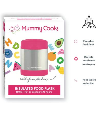 Mummy Cooks Insulated Children's Food Flask 300ml (Pink) | Free Stickers - Buy Online on GoSupps.com