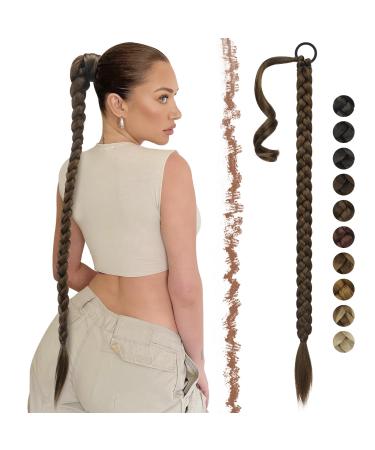 Fine braid extensions ponytail extension with hair tie 75 cm long ponytail braided braids art hair hair extension braid for women brown mixed light brown 75 cm brown mixed light brown