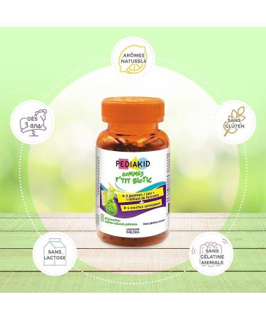PEDIAKID - Gommes P'tit Biotic - Formule Naturelle au D licieux Ar me de Pomme - Contribue Enrichir la Flore Intestinale - Soutient les D fenses de l'Organisme - 60 gommes Lot de 1 - Buy Online on GoSupps.com