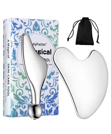Stainless Steel Gua Sha Facial Tools Guasha for Face Metal Gua Sha Tighten Skin Massage Guasha Beauty Tool Manual Massage Sticks for Jawline Sculpting Puffiness Reducing and Body Massager
