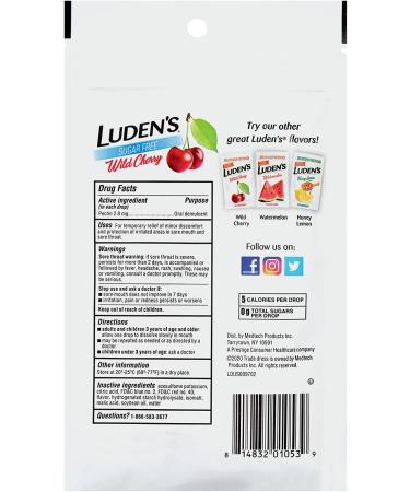 Luden's Sugar-Free Wild Cherry Throat Drops 25ct (Pack of 6) - Soothing Relief for Sore Throats - Buy Online on GoSupps.com