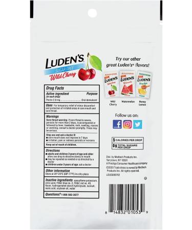 Luden's Sugar Free Wild Cherry Throat Drops Sore Throat Relief 25 Count (12 Pack) 25 Count (Pack of 12) Sugar Free Wild Cherry - Buy Online on GoSupps.com