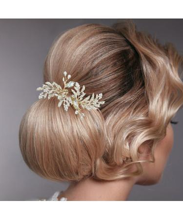 PTORIZNY Wedding Rhinestone Hair Comb Crystal Pearl Bride Hair Combs Gold Side Hair Combs Leaf Headpiece Bridal Hair Accessories for Women and Girls - Buy Online on GoSupps.com