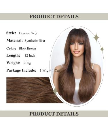 HAIRCUBE Brown Fringe Layered Wig for Women - Natural Looking Synthetic Wig | UK Women's Chocolate Brown Hairpiece - Buy Online on GoSupps.com
