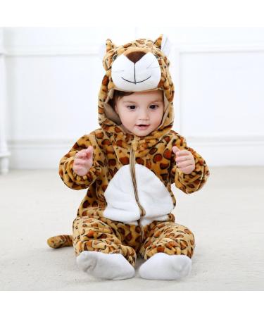 COOKY.D Baby Hooded Rompers | Winter Flannel Jumpsuit Pajamas | 12-18 Months Leopard Print - Buy Online on GoSupps.com