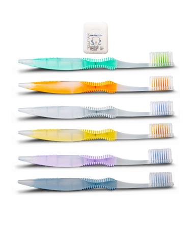 Sofresh Flossing Toothbrush 6 Variety Adult Soft Bundle with Xylitol Dental Floss