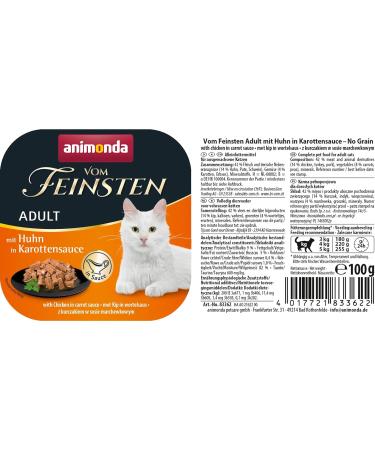 Animonda Vom Feinsten Adult Cat Food - Chicken in Carrot Sauce 32x100g - Premium Wet Food for Cats International Shipping Available - Buy Online on GoSupps.com