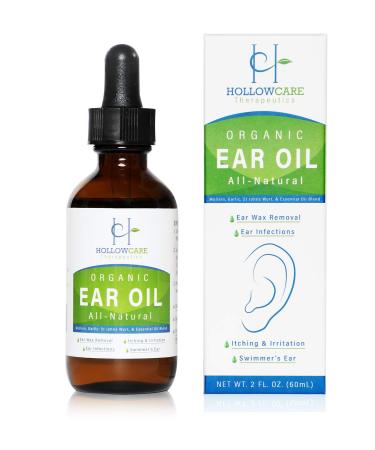 HOLLOWCARE THERAPEUTICS Organic Ear Oil for Wax Removal | Itching & Irritation | Natural Ear Drops- Kids, Adults, Babies, Dogs | 2 OZ
