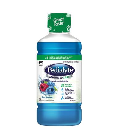 Pedialyte AdvancedCare Liquid Electrolyte Solution Blue Raspberry 1-L Bottle Electrolyte Replacement Oral Rehydration Solution
