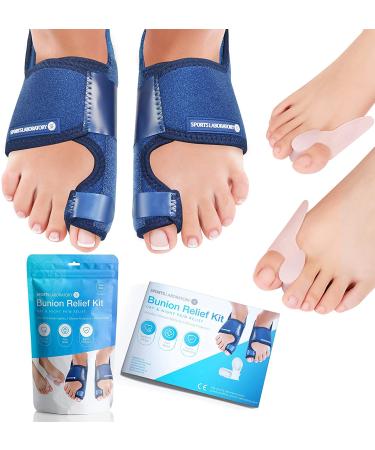 Sports Laboratory Bunion Corrector for Women and Men - Orthopedic Bunion Splints, Big Toe Straighteners and Bunion Relief Guide - Day and Night Support - Adjustable Size (Blue)