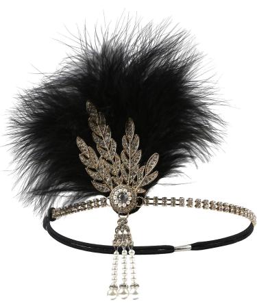 Z&X 1920s Feather Headband Gatsby Party Headpieces for Women Rhinestone 20s Roaring Hair Accessories Black Gold #010 Black Gold - Buy Online on GoSupps.com