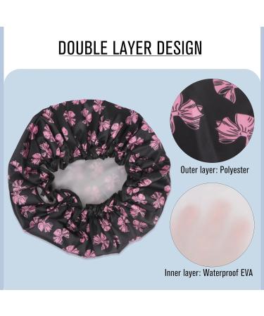 Arqumi 2 Pack Waterproof Satin Shower Cap Set - Pink+Black | Polyester Pattern Bath Cap with Elastic Band - Buy Online on GoSupps.com