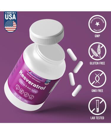 HARMONIFY Resveratrol Supplement - Pure Trans-Resveratrol from Japanese Knotweed - Supports Energy & Anti-Aging - Potent Antioxidant - 120 Capsules for 120 Day Supply - Made in USA Lab Tested - Buy Online on GoSupps.com