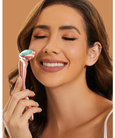 Jade Facial Roller - Real Jade Massager with 3 Interchangeable Heads for Skin Care | Reduce Puffiness & Rejuvenate Skin | Green Jade & Rose Gold Handle - Buy Online on GoSupps.com