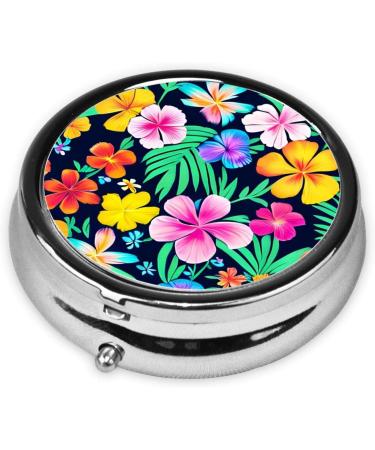 Colorful Flowers Round Pill Box | 3 Compartment Portable Organizer for Travel | International Shipping Available - Buy Online on GoSupps.com