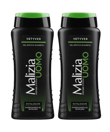 Malizia Malizia Homme Parfum d'Entente Vetyver 2-in-1 Shower Gel & Shampoo with Aloe Vera 250ml - Revitalizing Energizing Cleansing Body and Hair - For Daily Use (2 Units)