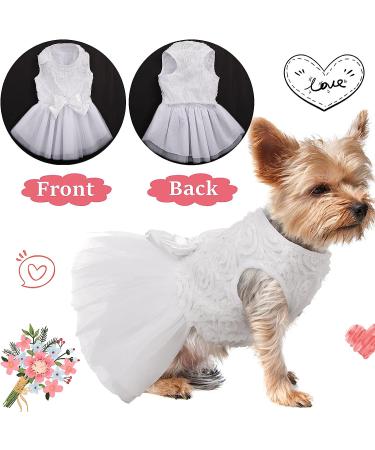 Dog White Princess Dress with Bowknot & Rose Decor - Medium Tutu Skirt for Small/Medium Girl Dogs - Formal & Sweet Summer Apparel for Wedding Party - Pet Lace Costume - Buy Online on GoSupps.com