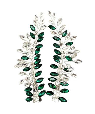 Betiteto 2Pcs Green Rhinestone Wedding Hair Clip Combs Bridal Hair Vine Accessories - Buy Online on GoSupps.com