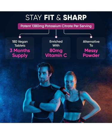 High Strength Potassium Supplement 1460mg with Vitamin C - 3 Months Supply - 180 Vegan Tablets for Muscle Function and Electrolyte Support - Buy Online on GoSupps.com