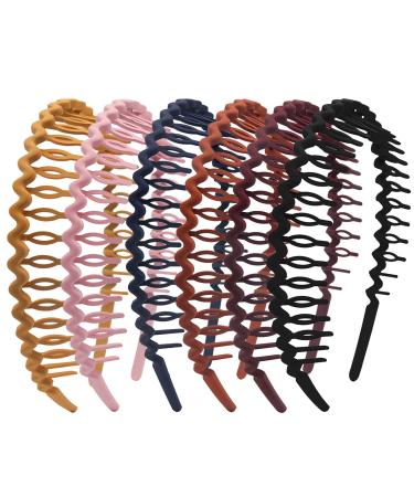Yeshan Plastic Teeth Headbands, Wavy Headbands with combs Non-slip Thin Hair bands for Women Girls Hair,Pack of 6 NO12(Mixed6 colors)