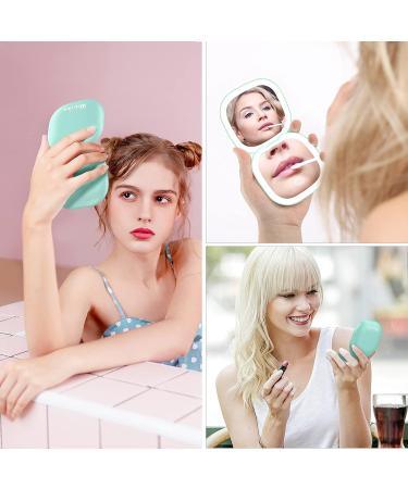 Wobsion Rechargeable Travel Mirror with Light - 1x/10x Magnification, Dimmable, Compact Double Mirror - 3.5 inch Cyan Portable Handheld Mirror - Buy Online on GoSupps.com
