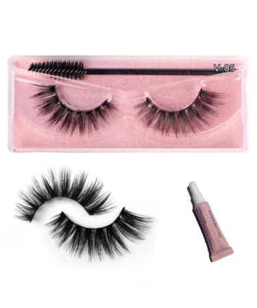 Pangogogo False Eyelashes Glue Included Natural Look Cat Eye Lashes Reusable Russian Strip Lashes 15mm Fluffy Eyelashes Faux Mink Eyelashes V05