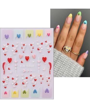 JMEOWIO 6 Sheets 3D Embossed Valentines Day Heart Nail Art Stickers Decals Self-Adhesive 5D Cute Colorful Nail Supplies Nail Art Design Decoration Accessories - Buy Online on GoSupps.com