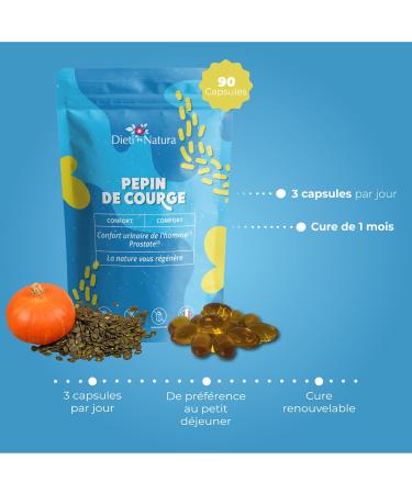 DIETI NATURA - Squash Seed Oil - Urinary Infection & Incontinence - Male Urinary Comfort - Non-GMO Gluten & Lactose Free - Vegan - Made in France - 90 Capsules - Buy Online on GoSupps.com