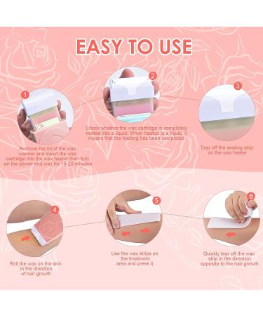 Roll On Waxing Kit with Warmer, 2 Rose Cartridges, 10 Wax-removing Wipes, 100pcs Wax Strips - At Home Hair Removal for Women and Men - Buy Online on GoSupps.com