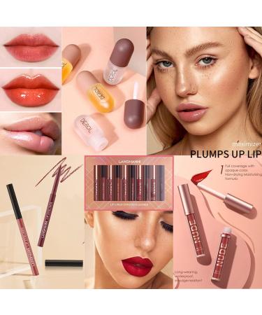 DEROL Lip Plumper Set: Natural Lip Enhancer with Serum for Fuller Lips - 12Pcs Matte Liquid Lipstick + Lip Liner Pens - Long-Lasting & Waterproof Lip Gloss Kit - Buy Online on GoSupps.com