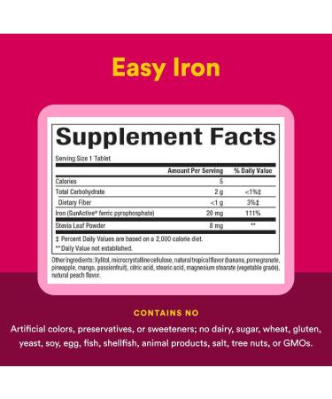 Natural factors Easy Iron chewables 20mg 60 tabs (Multi-Pack) 60 Count (Pack of 1) - Buy Online on GoSupps.com