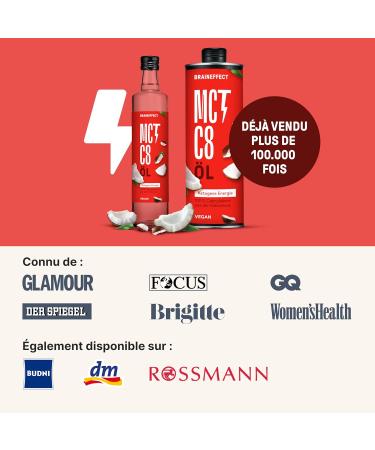 BRAINEFFECT Huile MCT 100% C8 - Qualit allemande - Huile C8 pure (sans C10) issue d'extrait de noix de coco de premi re qualit - 500 ml 500 ml (Lot de 1) - Buy Online on GoSupps.com