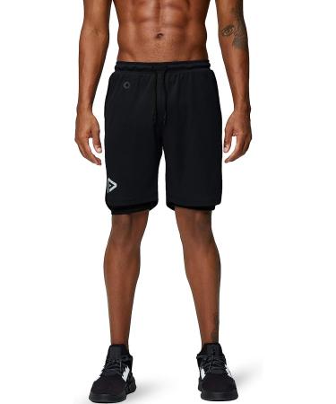 Pinkbomb Men's 2 in 1 Running Shorts - Quick Dry Gym Workout Shorts with Phone Pocket | Black - Large - Buy Online on GoSupps.com