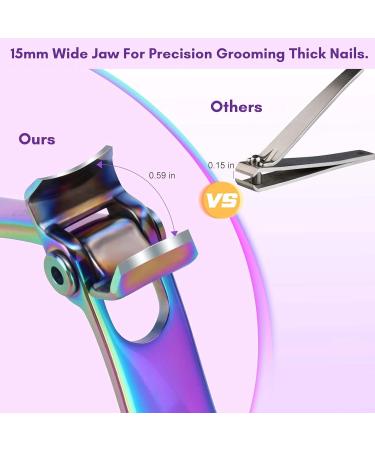Beaut Secrets Luxury 15mm Wide Jaw Opening Nail Clippers for Thick Nails Fingernails and Toenails Clippers for Ingrown Toenails Oversized (Nail Clipper) (Rainbow) - Buy Online on GoSupps.com